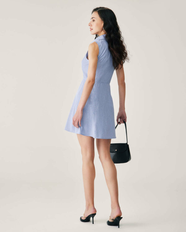Blue Striped Button Mini Dress - Image 4