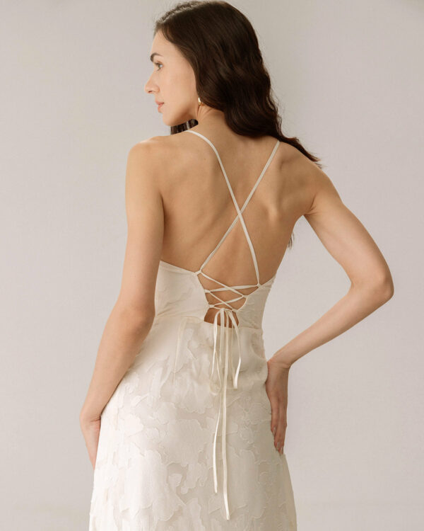 Apricot Jacquard Corset Slip Maxi Dress - Image 3