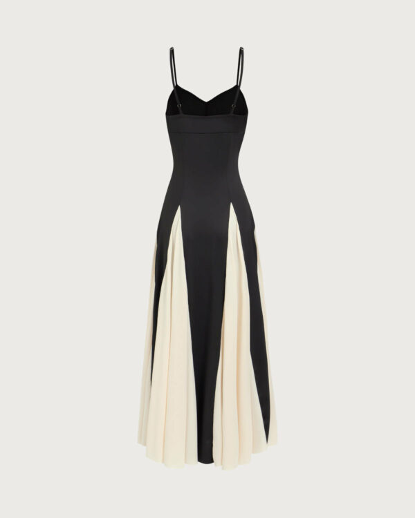 Women's Black Contrasting Pleated Slip Maxi Dress - Image 6