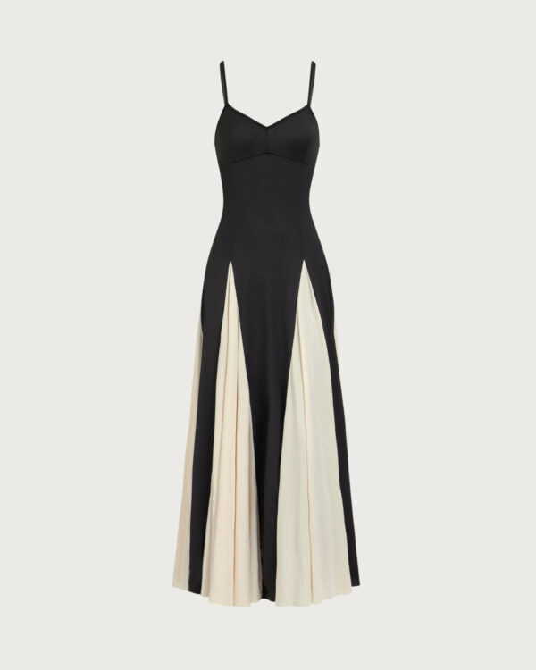 Women's Black Contrasting Pleated Slip Maxi Dress - Image 5