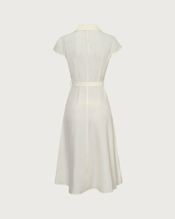 The Beige Lapel Cap Sleeve Shirt Midi Dress - Image 6