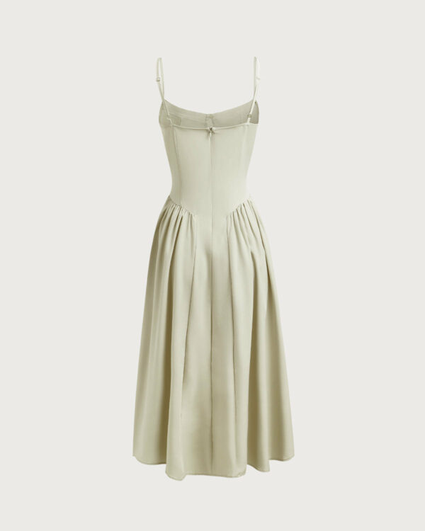 Green Square Neck Pocket Slip Midi Dress - Image 8