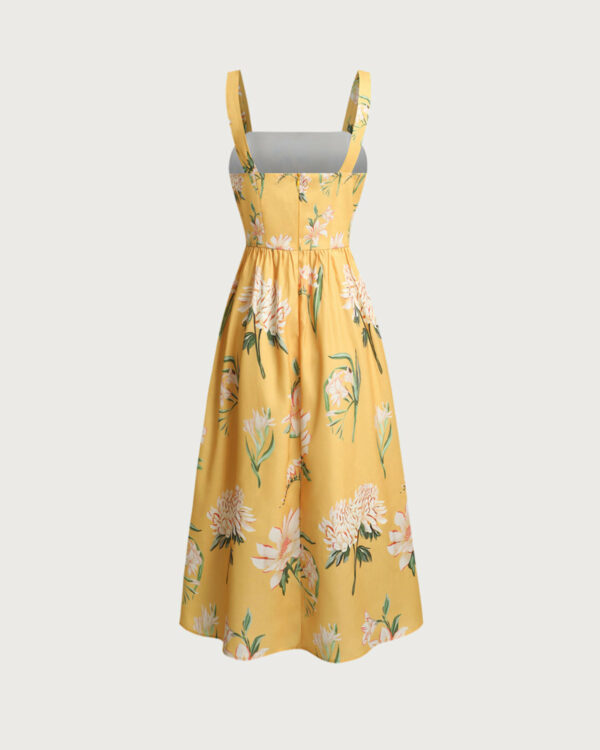 Yellow Floral A-Line Slip Midi Dress - Image 7