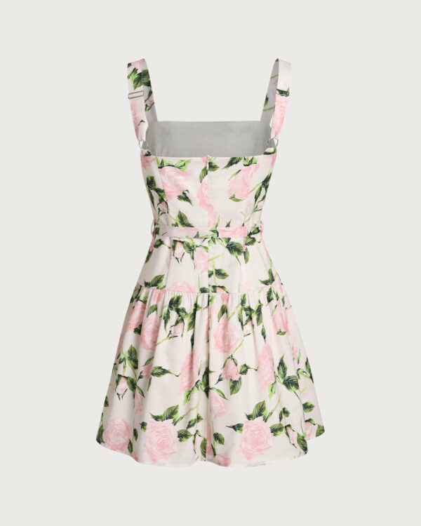 Pink Floral Ruched Belted Slip Mini Dress - Image 7