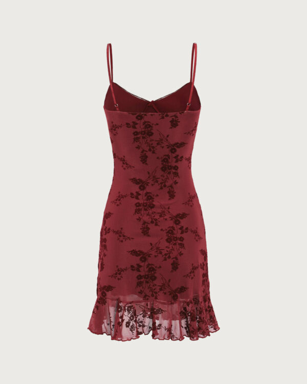 Red Floral Mesh Slip Mini Dress - Image 8