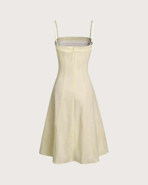 Yellow Pleated A-Line Slip Midi Dress - Image 2