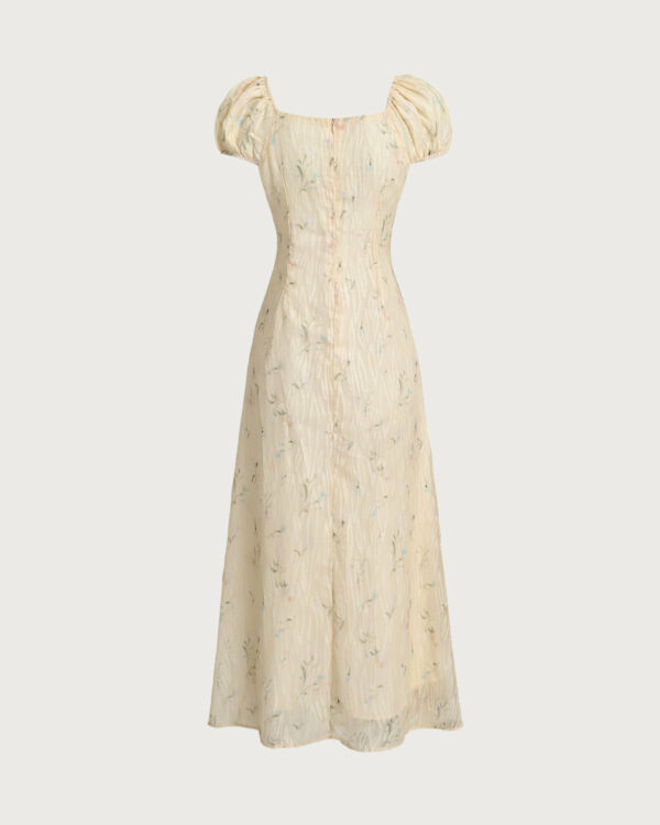 Yellow Floral Cap Sleeve Ruffle Midi Dress - Image 2