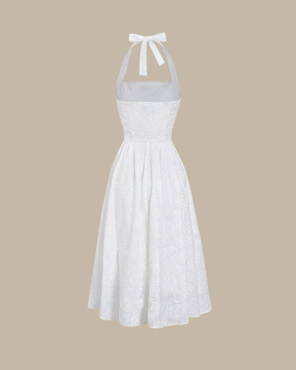 White Embroidery Halter Midi Dress - Image 7