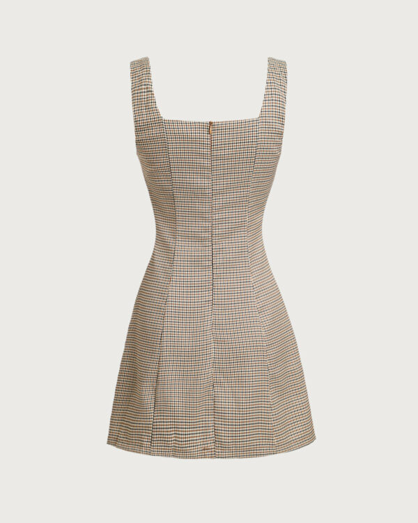 Brown Plaid Button Slip Mini Dress - Image 6