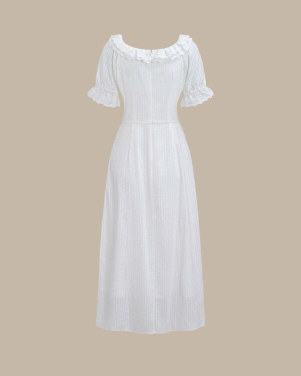 White Embroidery Puffed Sleeve Maxi Dress - Image 7