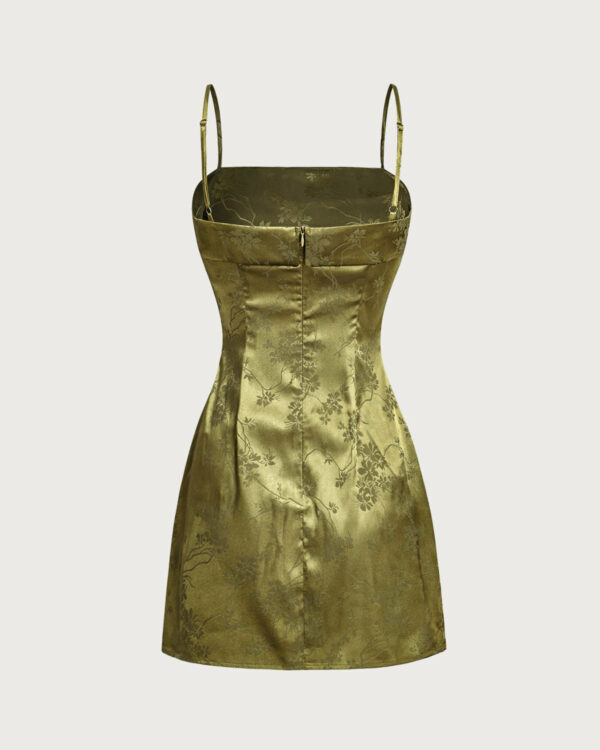 Green Jacquard Satin Slip Mini Dress - Image 6