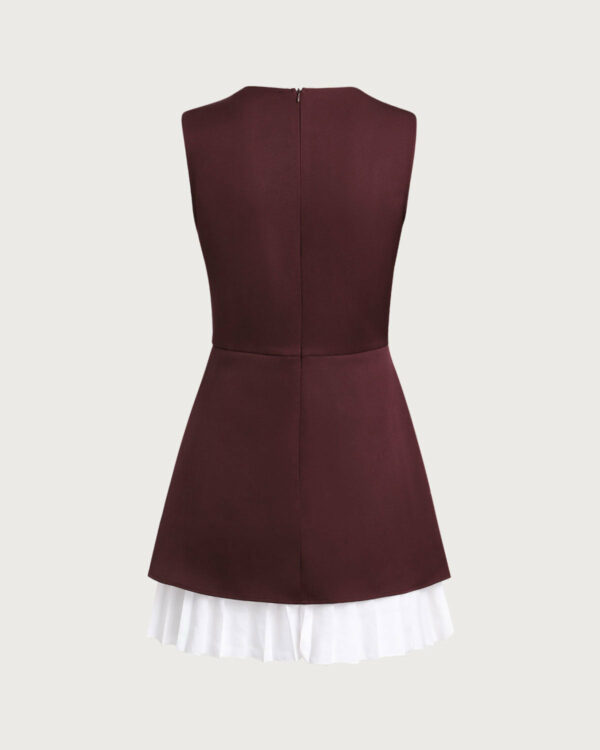 Wine Red Contrast Sleeveless Mini Dress - Image 6