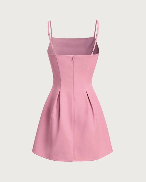 Pink Square Neck Slip Pleated Mini Dress - Image 6