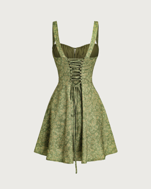 Green Floral Ruched Slip Mini Dress - Image 2