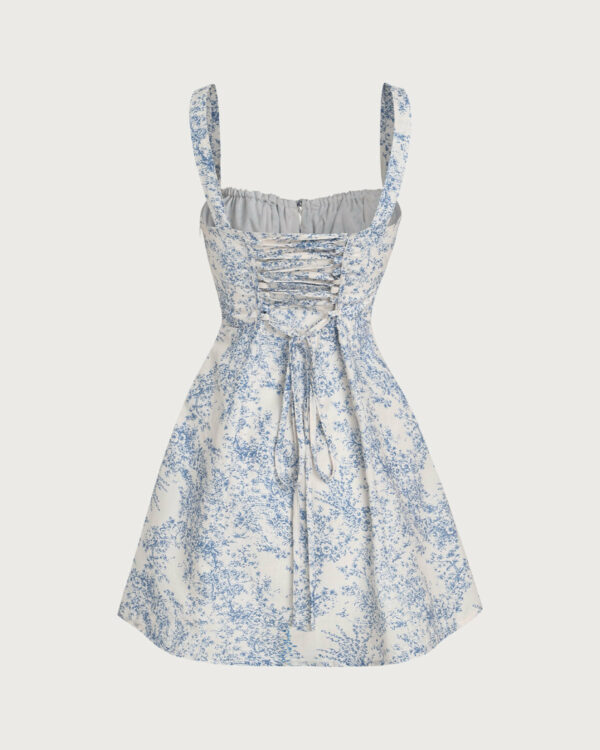 Blue Floral Ruched Slip Corset Mini Dress - Image 7