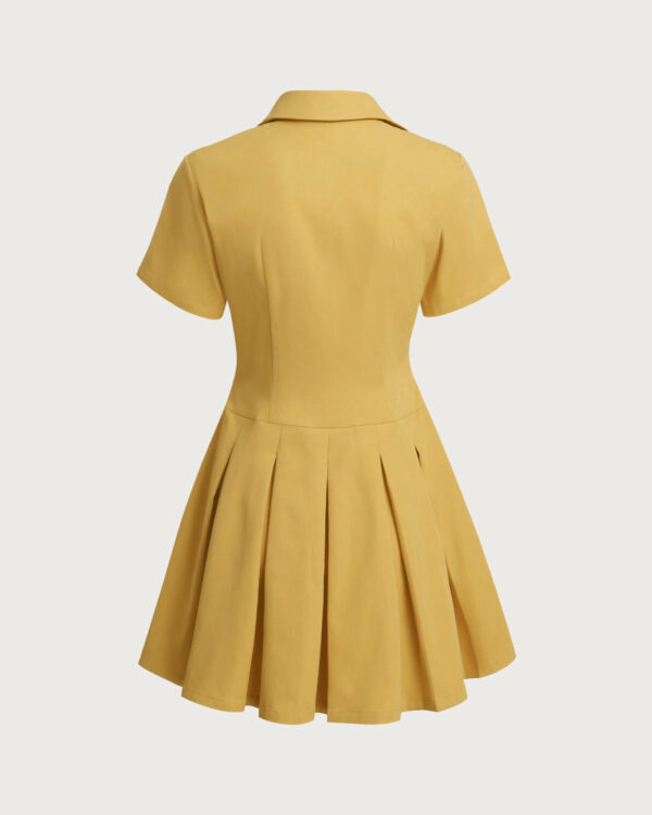 Yellow Button Pleated Mini Dress - Image 8