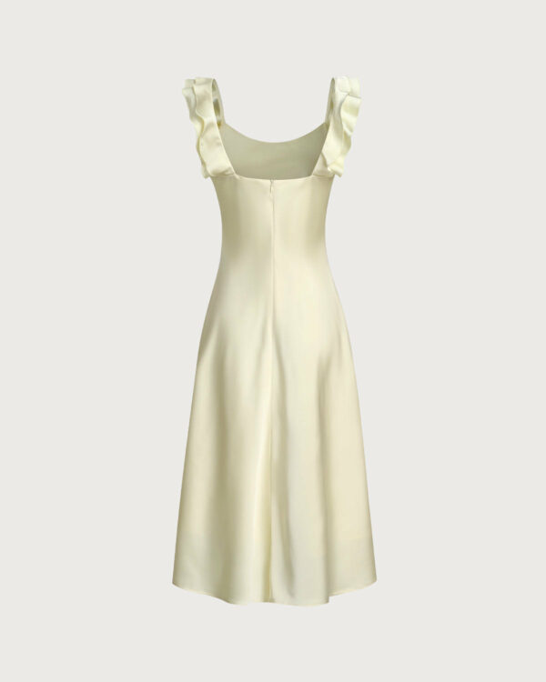 Yellow Square Neck Ruffle Satin Midi Dress - Image 8