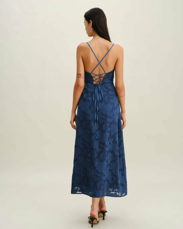 Navy Jacquard Slip Backless Maxi Dress - Image 5