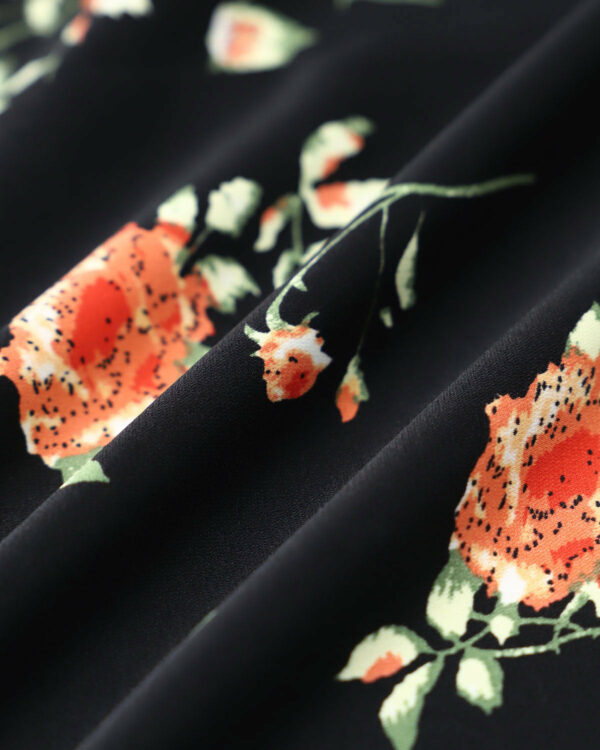 Black Floral Button A-Line Midi Dress - Image 8