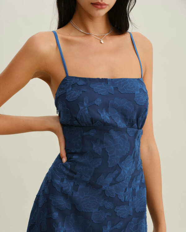 Navy Jacquard Slip Backless Maxi Dress - Image 2