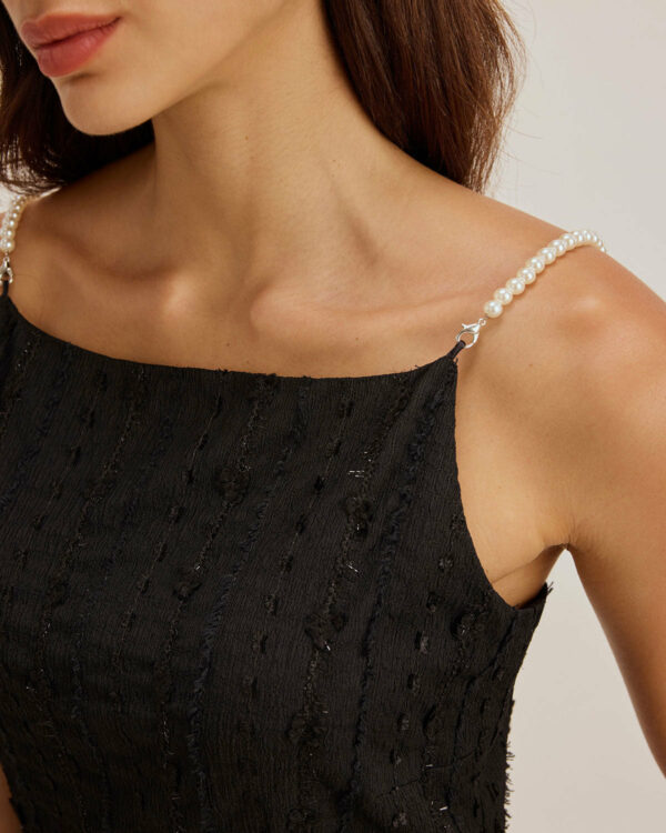 Black Textured Beaded Strap Midi Dress - Image 2