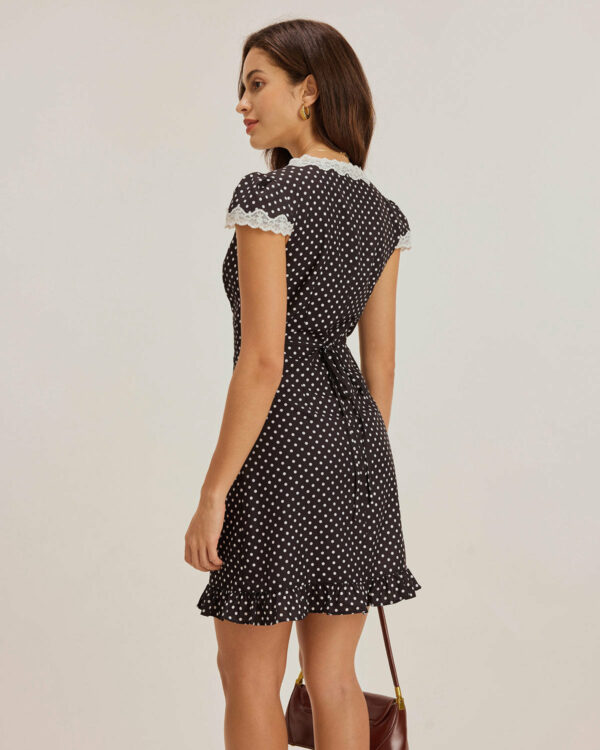 Black Polka Dot V-Neck Mini Dress - Image 4