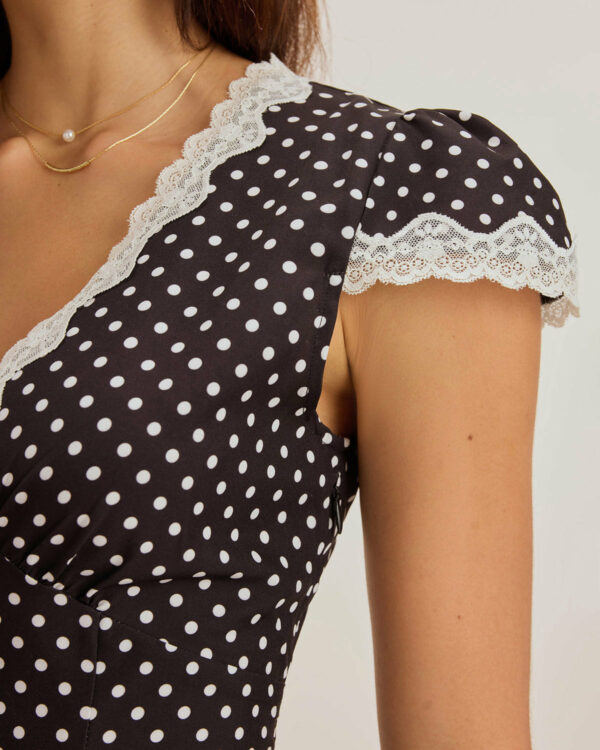 Black Polka Dot V-Neck Mini Dress - Image 2