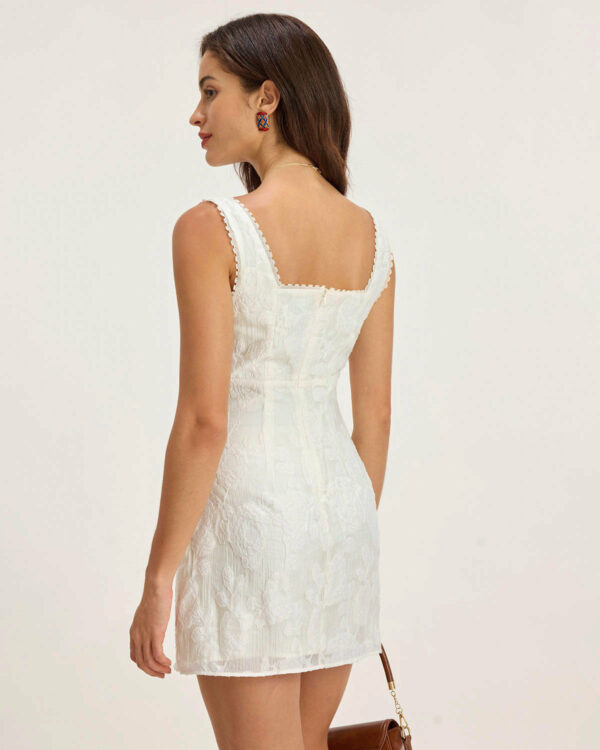 White Textured Square Neck Slip Mini Dress - Image 5