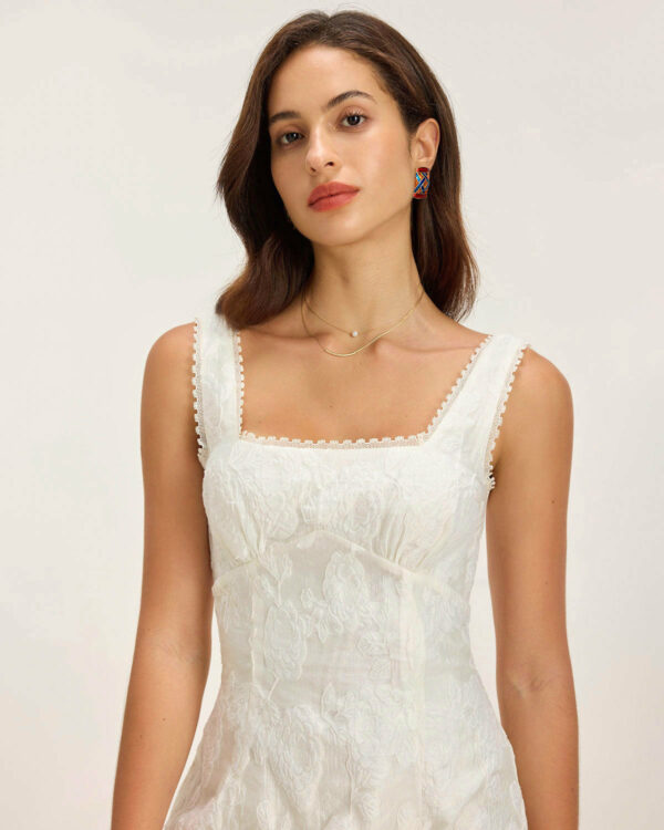 White Textured Square Neck Slip Mini Dress - Image 2