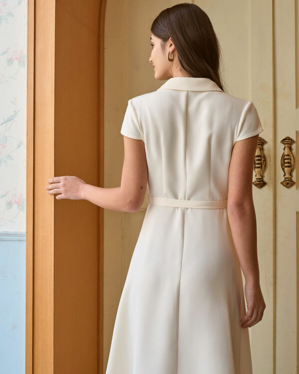 The Beige Lapel Cap Sleeve Shirt Midi Dress - Image 9