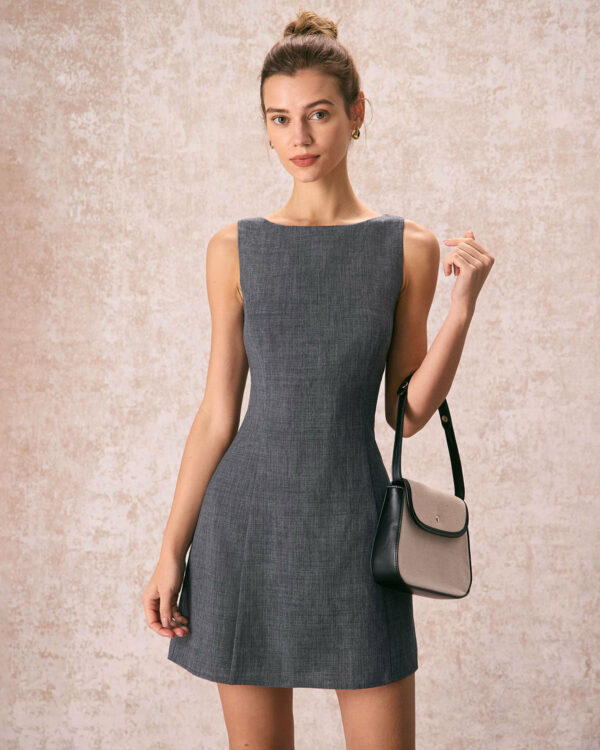 The Grey Boat Neck Sleeveless Mini Dress - Image 3