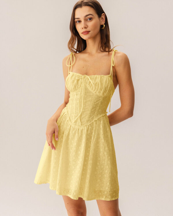 Yellow Ruched Corset Slip Mini Dress - Image 2