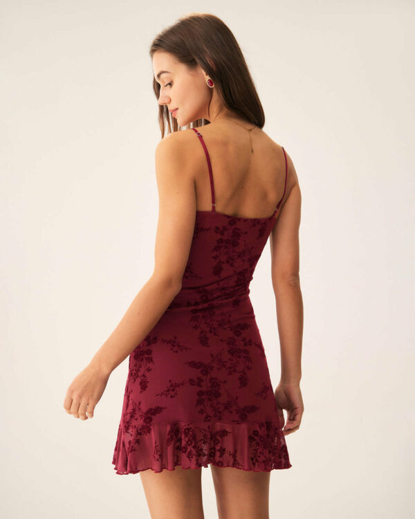 Red Floral Mesh Slip Mini Dress - Image 5