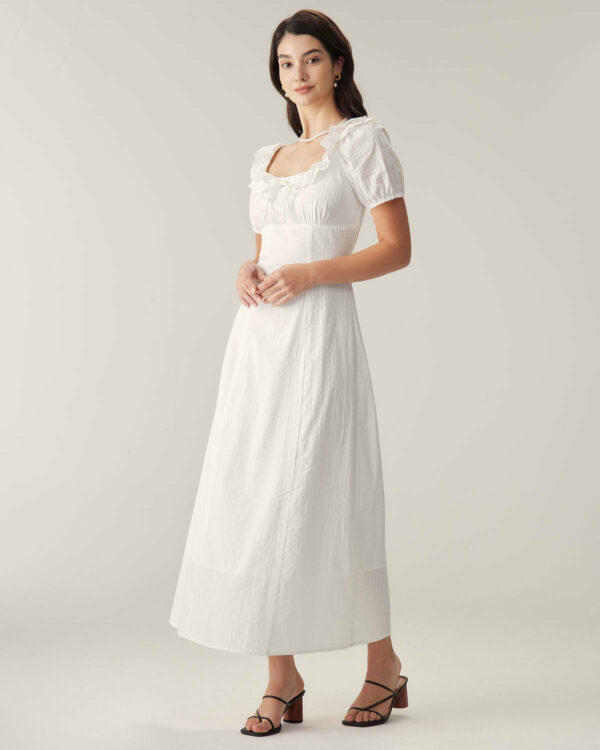 White Embroidery Puffed Sleeve Maxi Dress - Image 4