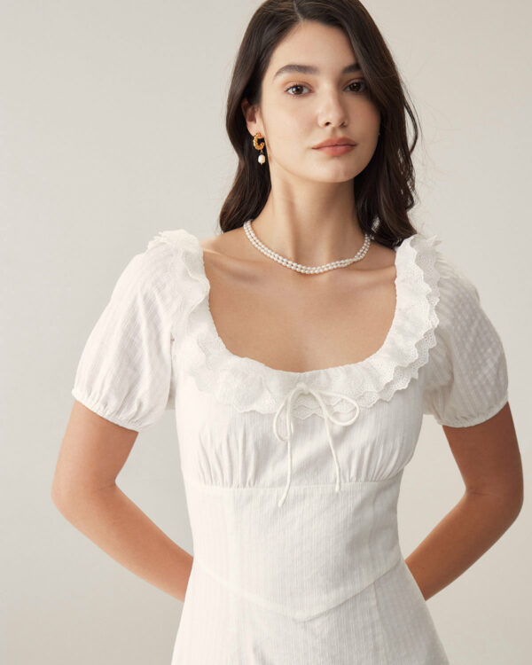 White Embroidery Puffed Sleeve Maxi Dress - Image 2