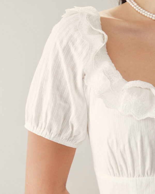 White Embroidery Puffed Sleeve Maxi Dress - Image 3
