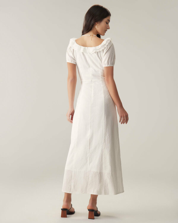 White Embroidery Puffed Sleeve Maxi Dress - Image 5