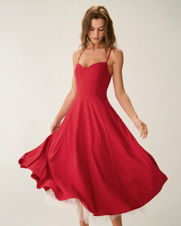 Red Neck Slip Maxi Dress