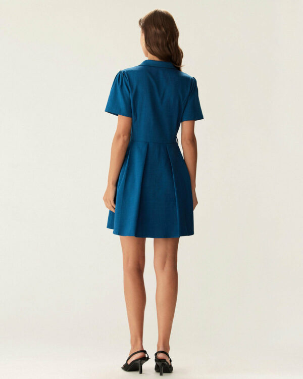 Blue Puffed Sleeve Button Mini Dress - Image 5