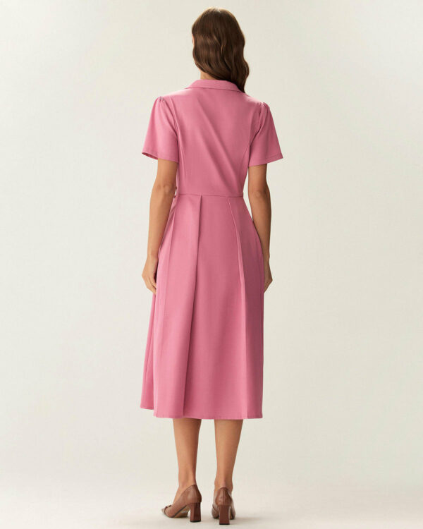 Rose Red V-Neck Button Midi Dress - Image 4
