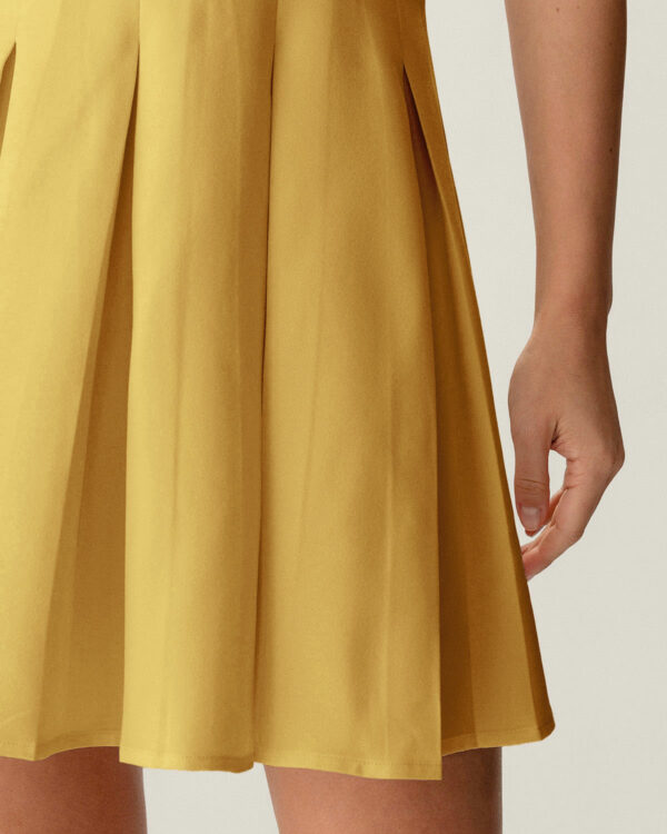 Yellow Button Pleated Mini Dress - Image 3