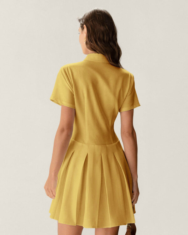 Yellow Button Pleated Mini Dress - Image 5