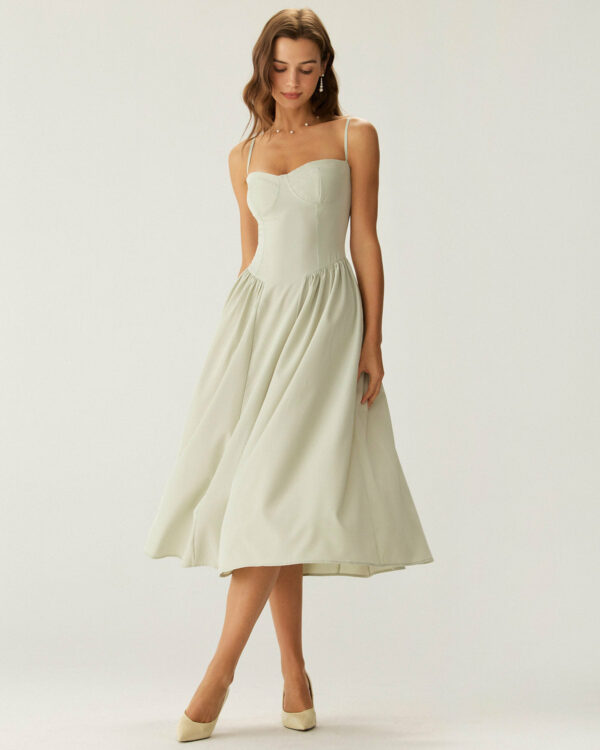 Green Square Neck Pocket Slip Midi Dress - Image 4
