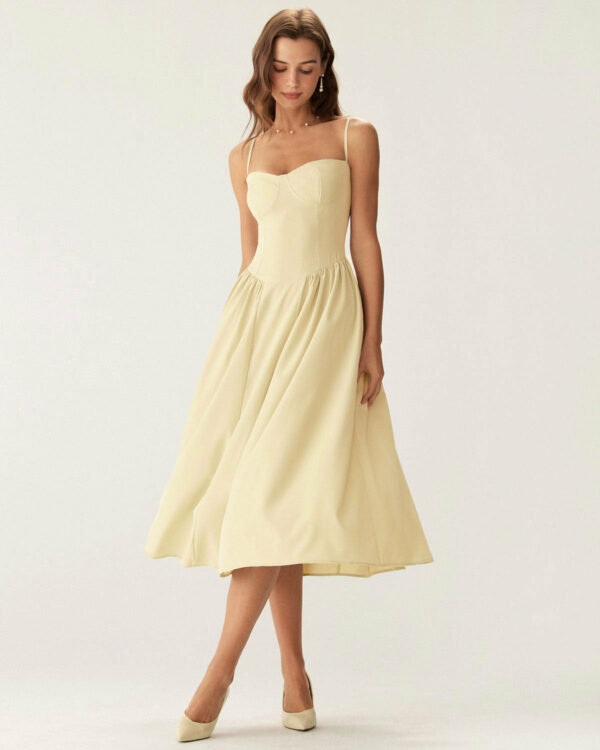 Yellow Square Neck Pocket Slip Midi Dress - Image 4