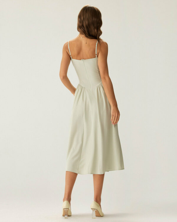Green Square Neck Pocket Slip Midi Dress - Image 5