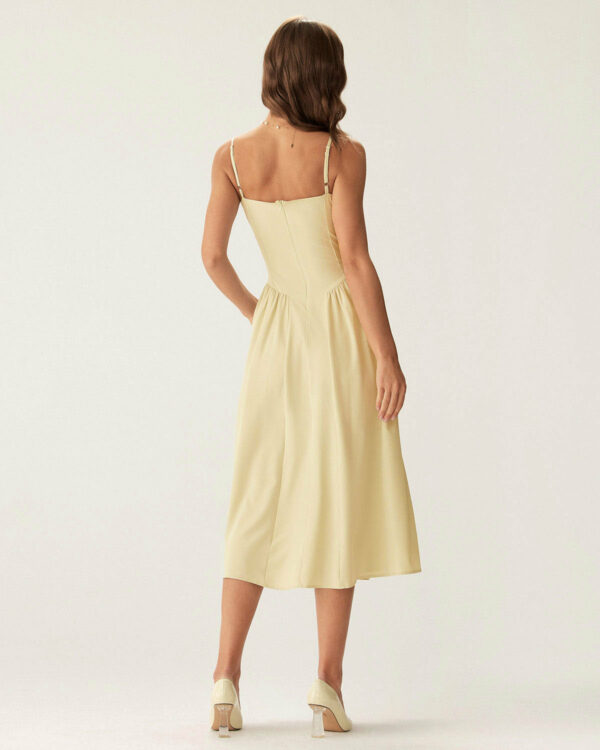 Yellow Square Neck Pocket Slip Midi Dress - Image 5