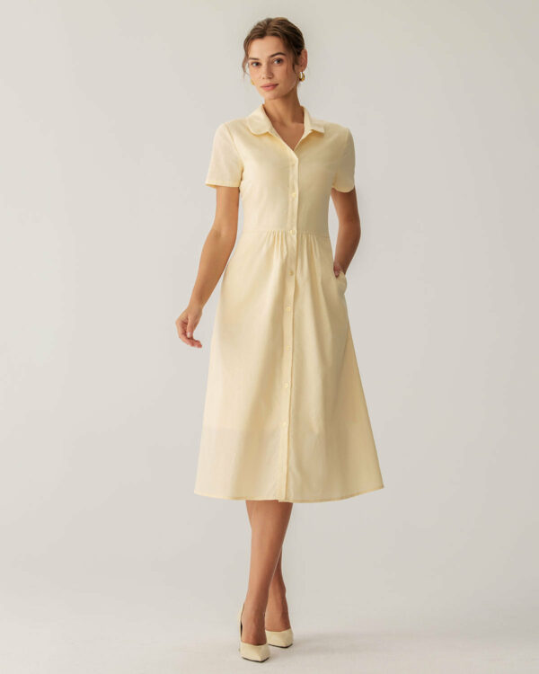 Yellow Button Short Sleeve Midi Dress - Image 3