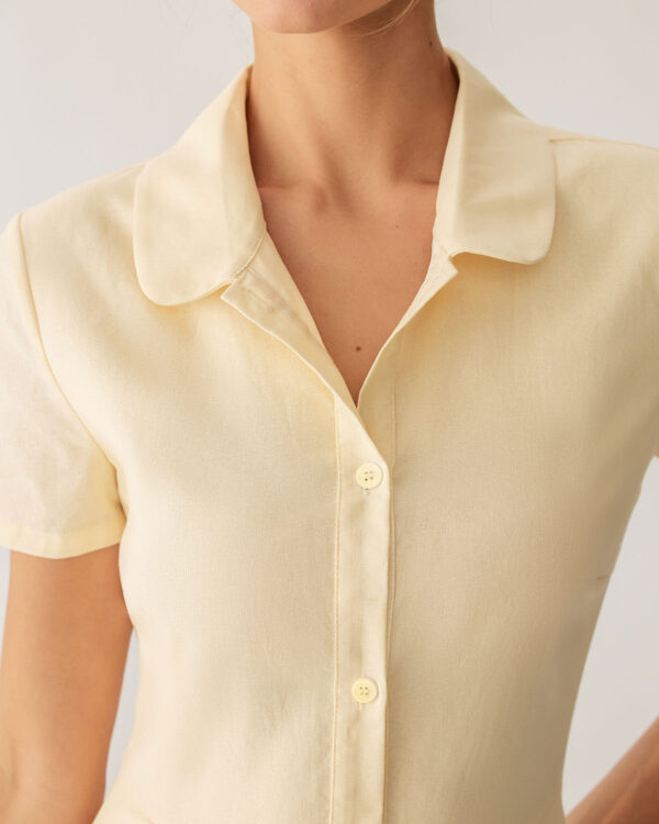Yellow Button Short Sleeve Midi Dress - Image 2