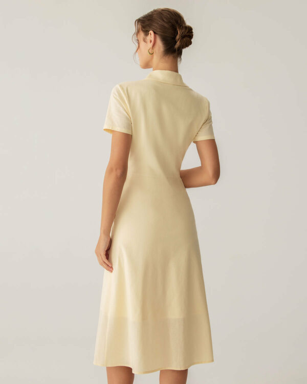 Yellow Button Short Sleeve Midi Dress - Image 4