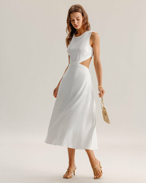 White Cutout Sleeveless Midi Dress - Image 3